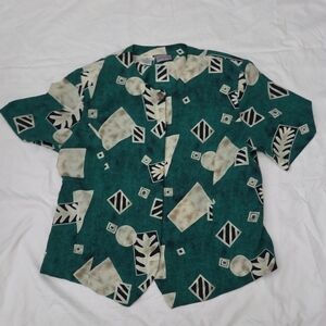 Bora bora Women's size medium green vintage button Blouse #HM1